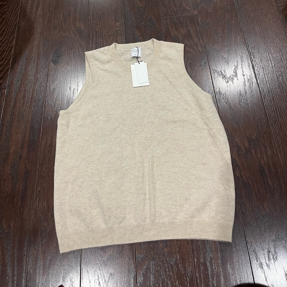 Paloma Short Story Cashmere Beige  Sleeveless Sweater Women  Medium Petite NEW